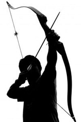 Silhouette of man shooting a box and arrow